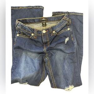 Girls True Religion Joey Hi Rise Flare Size 16 Stylish Blue Distressed Jeans